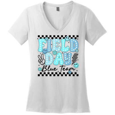 Field Day Blue Team Color Field Trip Team Game Competition Women's V-Neck T-Shirt