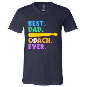 FATHER'S DAY BASEBALL FATHER BEST DAD COACH EVER BASEBALL V-Neck T-Shirt