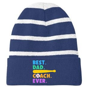 FATHER'S DAY BASEBALL FATHER BEST DAD COACH EVER BASEBALL Striped Beanie with Solid Band