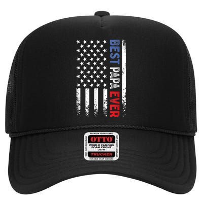 Father's Day Best Papa Ever With US American Flag High Crown Mesh Back Trucker Hat