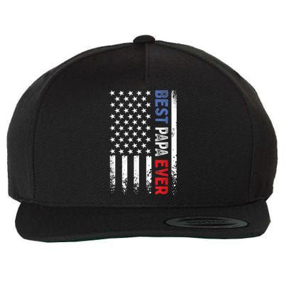 Father's Day Best Papa Ever With US American Flag Wool Snapback Cap