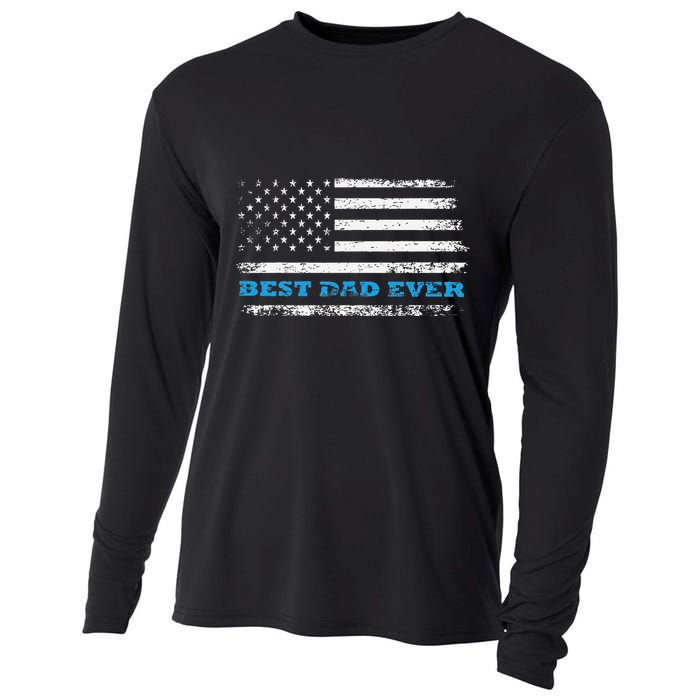 Father's day Best dad ever with US american flag Cooling Performance Long Sleeve Crew