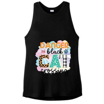 Funny Danger Black Cat Crossing Graphic Patchwork Gift Ladies PosiCharge Tri-Blend Wicking Tank