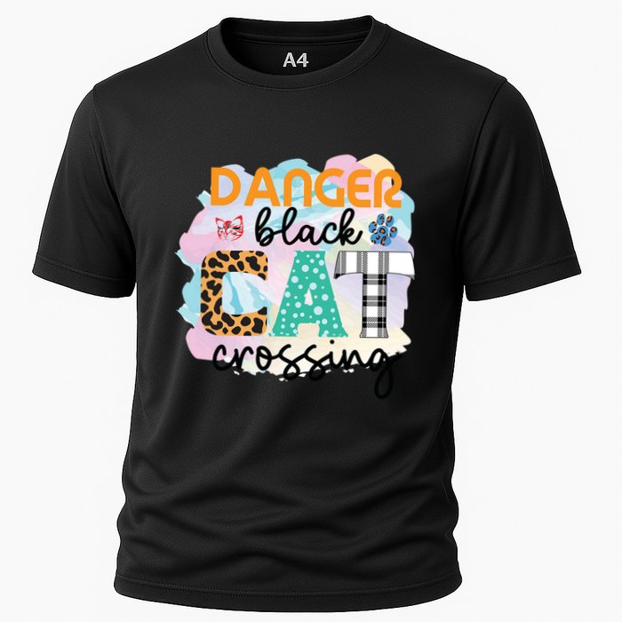 Funny Danger Black Cat Crossing Graphic Patchwork Gift Cooling Performance Crew T-Shirt
