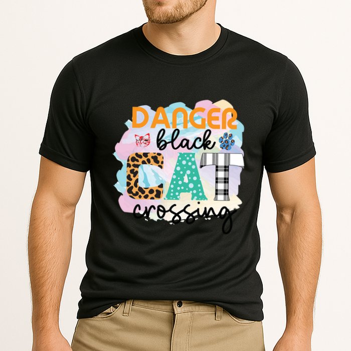Funny Danger Black Cat Crossing Graphic Patchwork Gift Cooling Performance Crew T-Shirt