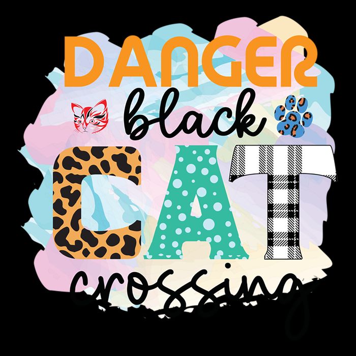 Funny Danger Black Cat Crossing Graphic Patchwork Gift Cooling Performance Crew T-Shirt