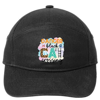Funny Danger Black Cat Crossing Graphic Patchwork Gift 7-Panel Snapback Hat