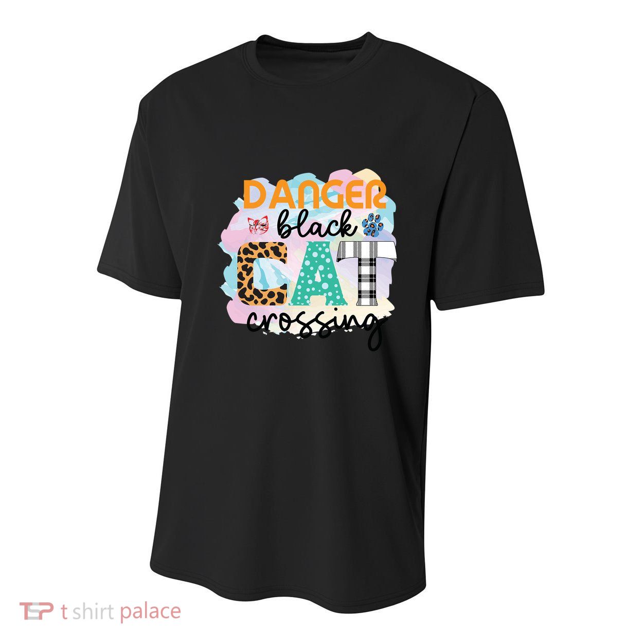 Funny Danger Black Cat Crossing Graphic Patchwork Gift Youth Performance Sprint T-Shirt