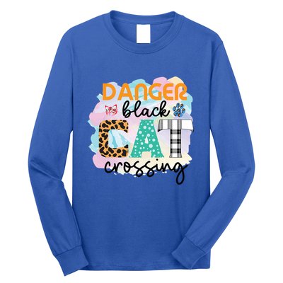 Funny Danger Black Cat Crossing Graphic Patchwork Gift Long Sleeve Shirt