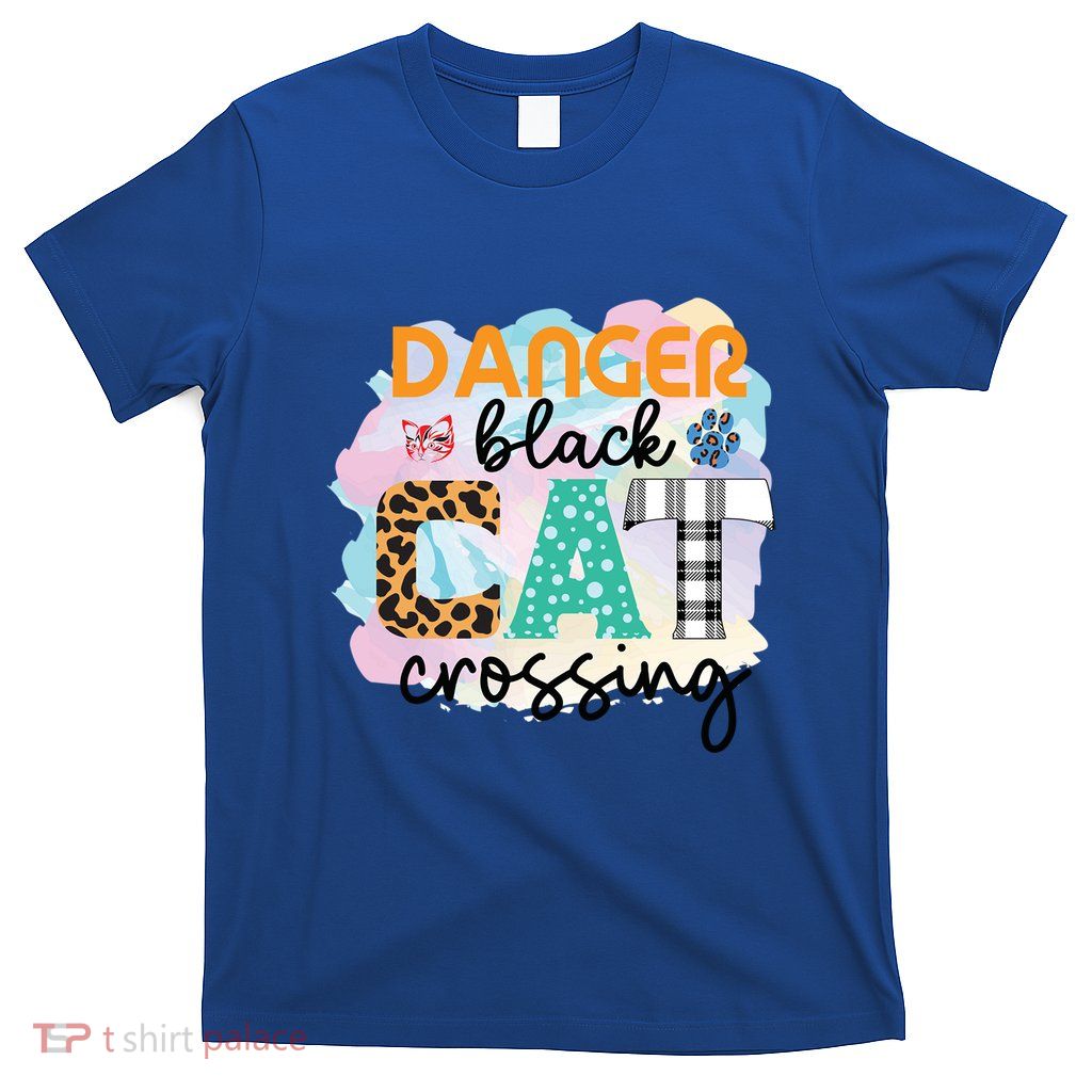 Funny Danger Black Cat Crossing Graphic Patchwork Gift T-Shirt