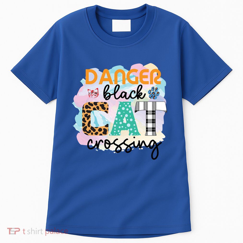 Funny Danger Black Cat Crossing Graphic Patchwork Gift Tall T-Shirt