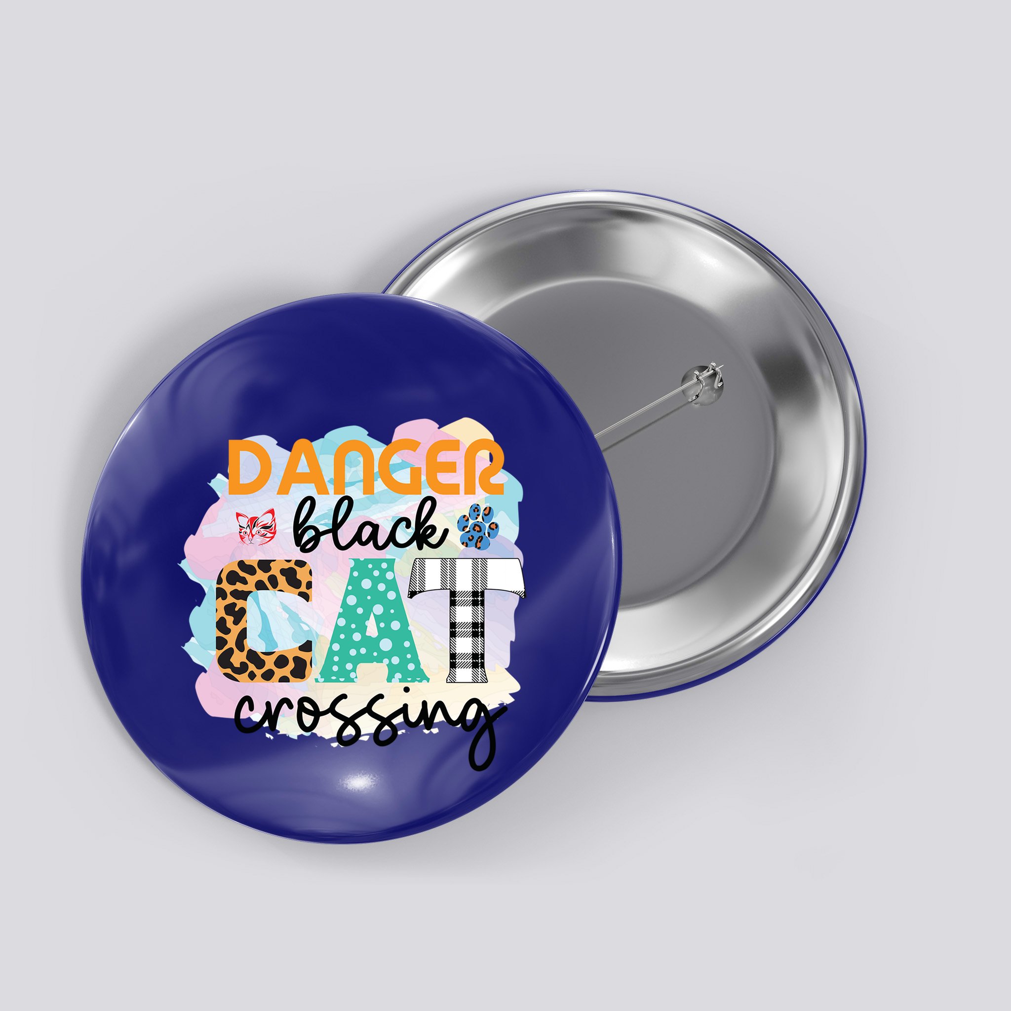 Funny Danger Black Cat Crossing Graphic Patchwork Gift Button