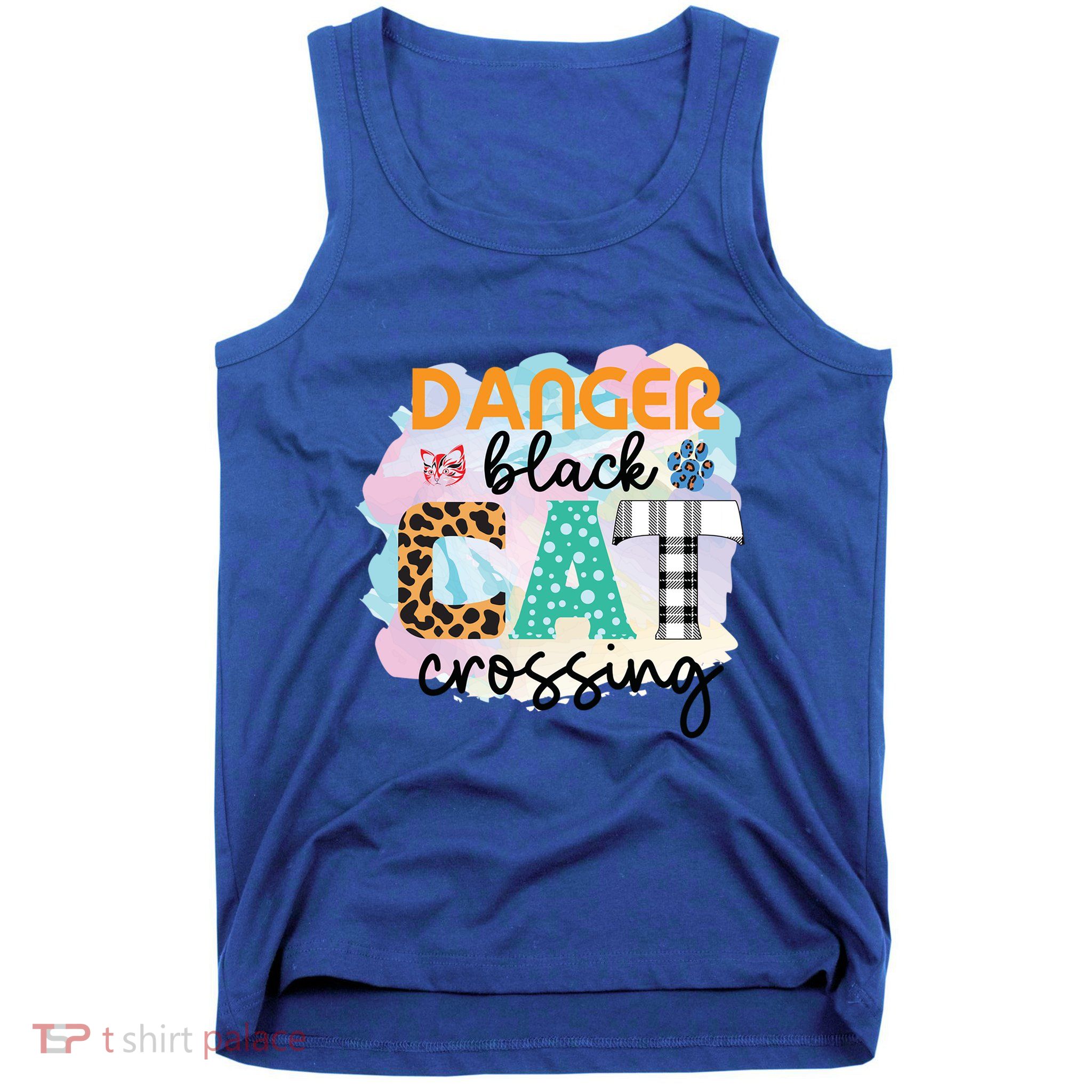 Funny Danger Black Cat Crossing Graphic Patchwork Gift Tank Top