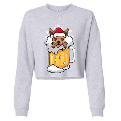 Funny Drunk Beer Chihuahua Christmas Dog Gift Cropped Pullover Crew