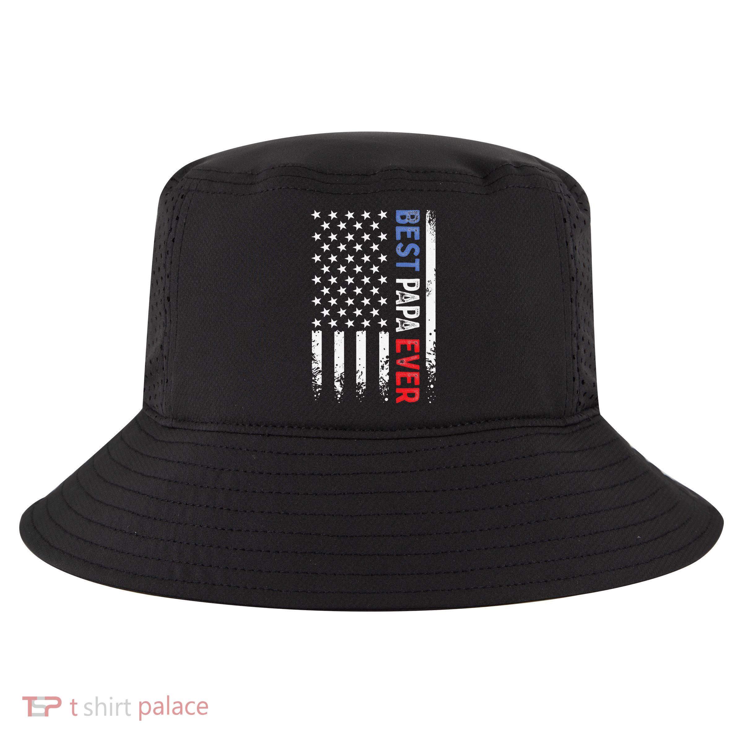 Father's Day Best Papa Ever with US American Flag Cool Comfort Performance Bucket Hat