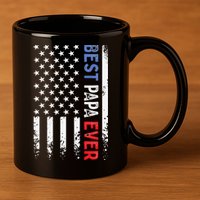 Father's Day Best Papa Ever with US American Flag 11oz C Handle Ceramic Mug