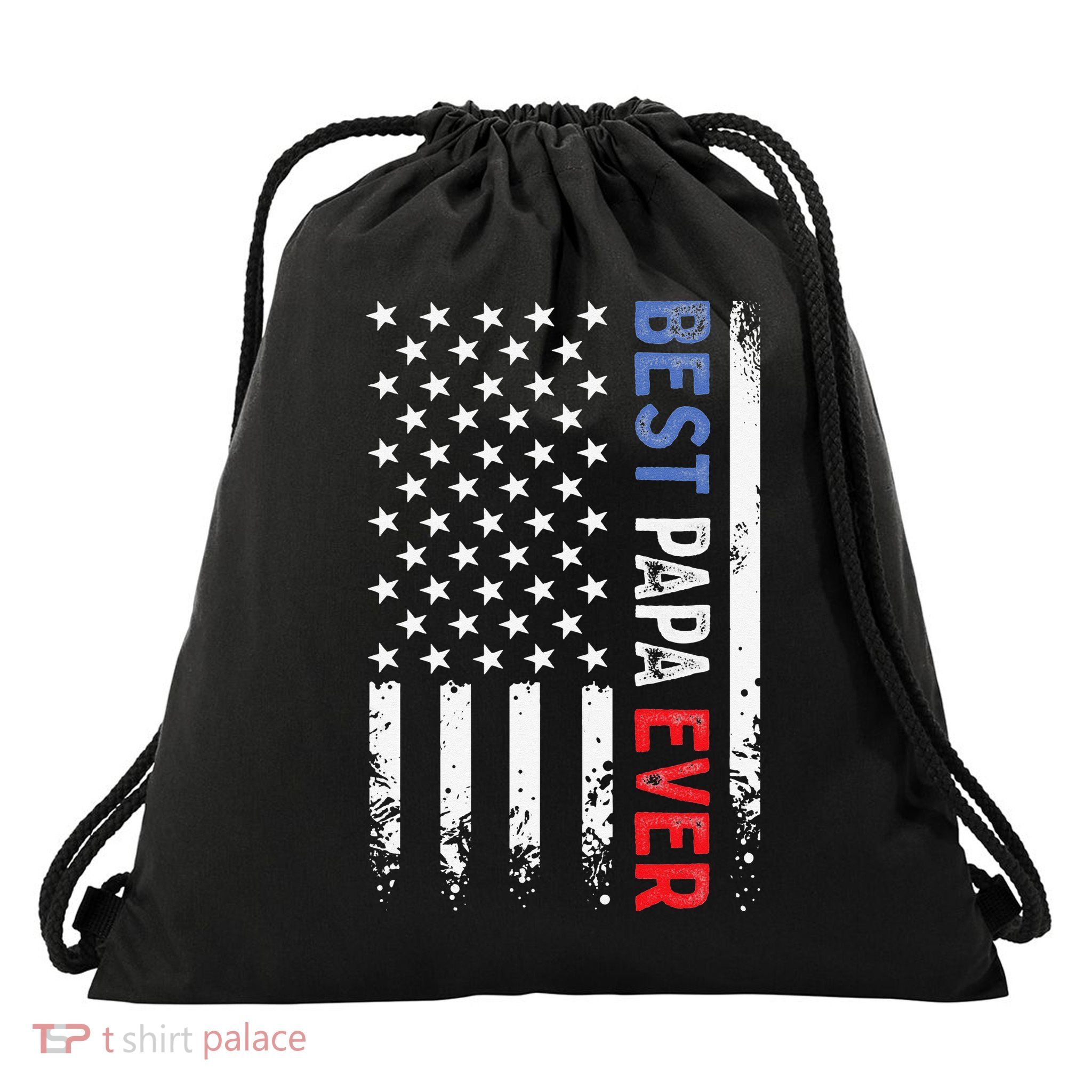 Father's Day Best Papa Ever with US American Flag Drawstring Bag