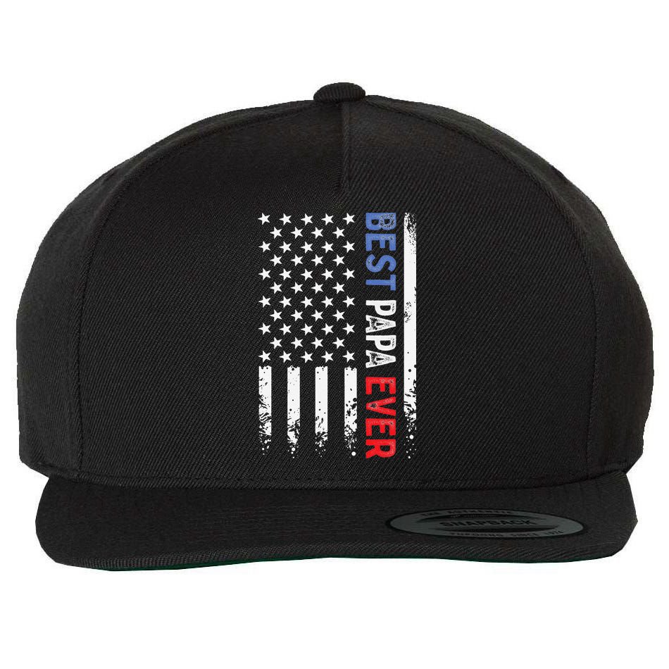 Father's Day Best Papa Ever with US American Flag Wool Snapback Cap