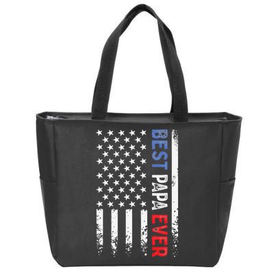 Father's Day Best Papa Ever with US American Flag Zip Tote Bag