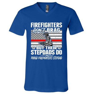 Firefighters Dont Brag Proud Firefighter Stepdad Dad Gift V-Neck T-Shirt