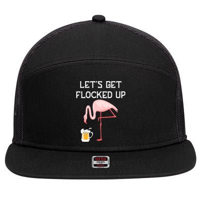 Flamingo Drinking Beer Funny Flamingo 7 Panel Mesh Trucker Snapback Hat