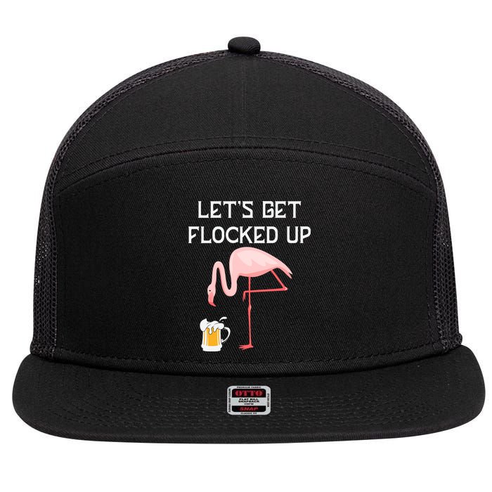 Flamingo Drinking Beer Funny Flamingo 7 Panel Mesh Trucker Snapback Hat