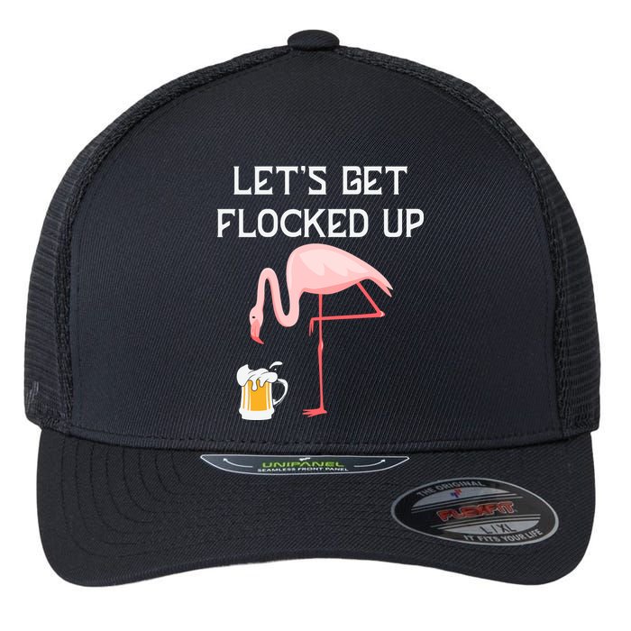 Flamingo Drinking Beer Funny Flamingo Flexfit Unipanel Trucker Cap