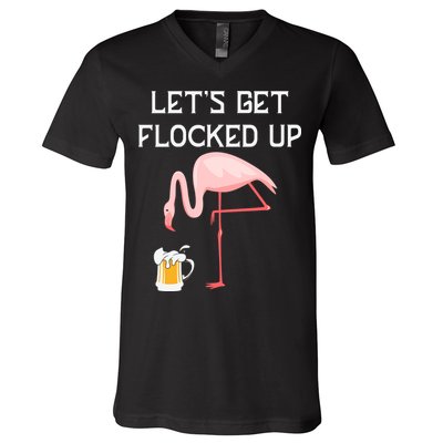 Flamingo Drinking Beer Funny Flamingo V-Neck T-Shirt