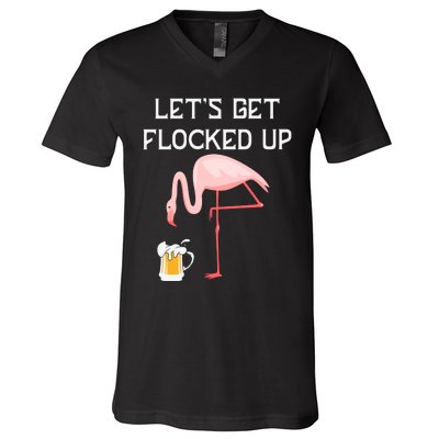 Flamingo Drinking Beer Funny Flamingo V-Neck T-Shirt