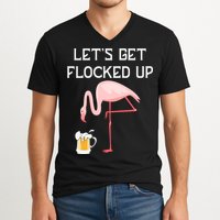 Flamingo Drinking Beer Funny Flamingo V-Neck T-Shirt