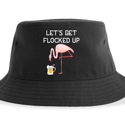 Flamingo Drinking Beer Funny Flamingo Sustainable Bucket Hat