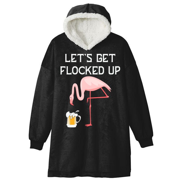 Flamingo Drinking Beer Funny Flamingo Hooded Wearable Blanket