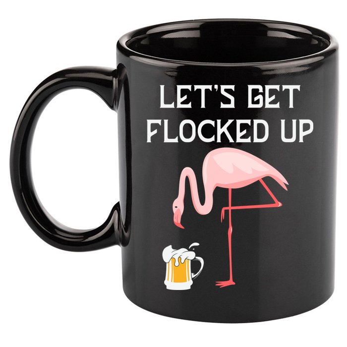 Flamingo Drinking Beer Funny Flamingo 11oz C Handle Ceramic Mug