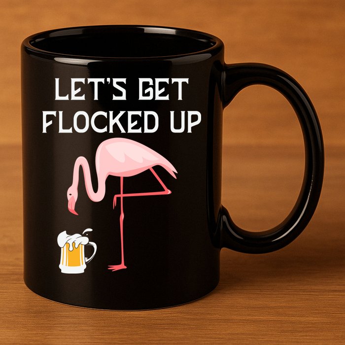 Flamingo Drinking Beer Funny Flamingo 11oz C Handle Ceramic Mug