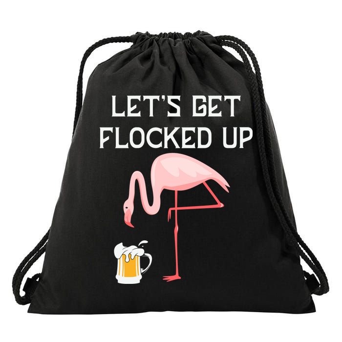 Flamingo Drinking Beer Funny Flamingo Drawstring Bag