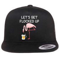 Flamingo Drinking Beer Funny Flamingo Flat Bill Trucker Hat