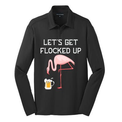 Flamingo Drinking Beer Funny Flamingo Silk Touch Performance Long Sleeve Polo