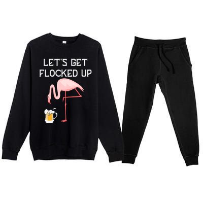 Flamingo Drinking Beer Funny Flamingo Premium Crewneck Sweatsuit Set