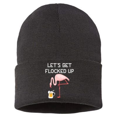 Flamingo Drinking Beer Funny Flamingo Sustainable Knit Beanie