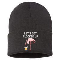Flamingo Drinking Beer Funny Flamingo Sustainable Knit Beanie