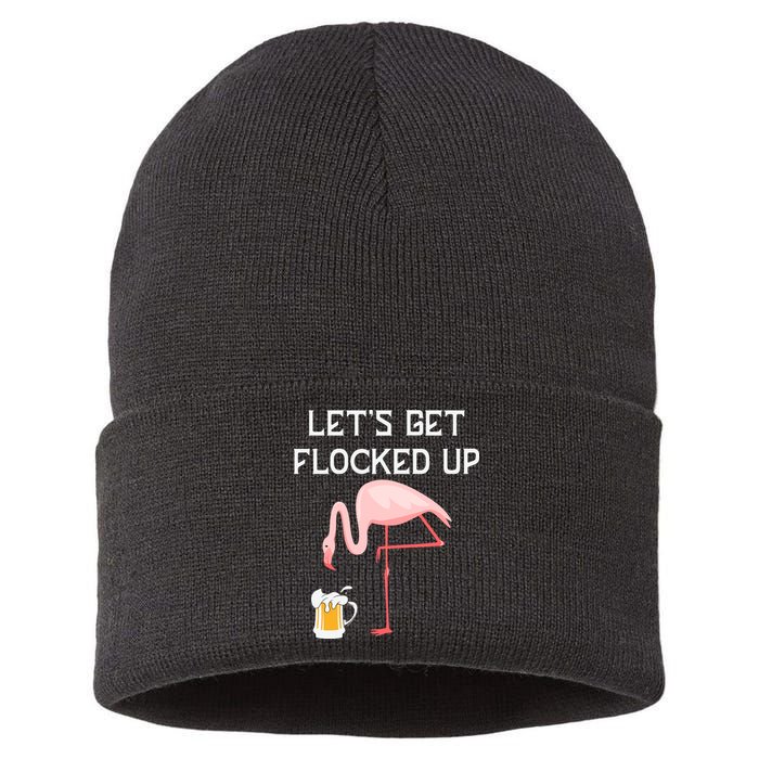 Flamingo Drinking Beer Funny Flamingo Sustainable Knit Beanie