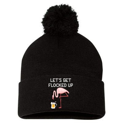 Flamingo Drinking Beer Funny Flamingo Pom Pom 12in Knit Beanie