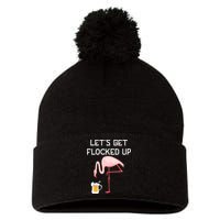 Flamingo Drinking Beer Funny Flamingo Pom Pom 12in Knit Beanie
