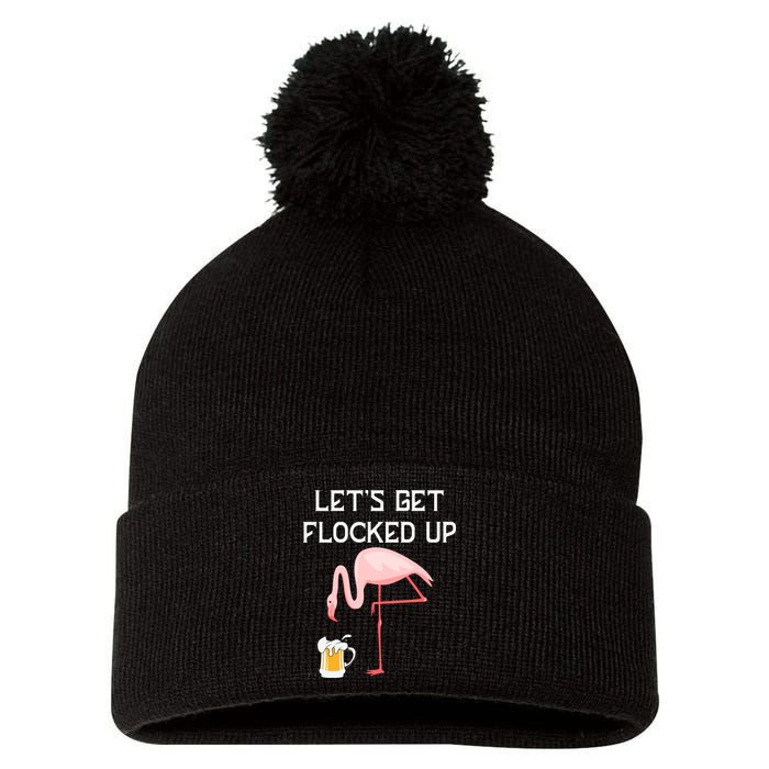 Flamingo Drinking Beer Funny Flamingo Pom Pom 12in Knit Beanie