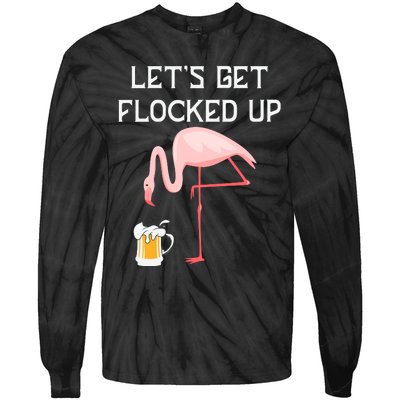 Flamingo Drinking Beer Funny Flamingo Tie-Dye Long Sleeve Shirt