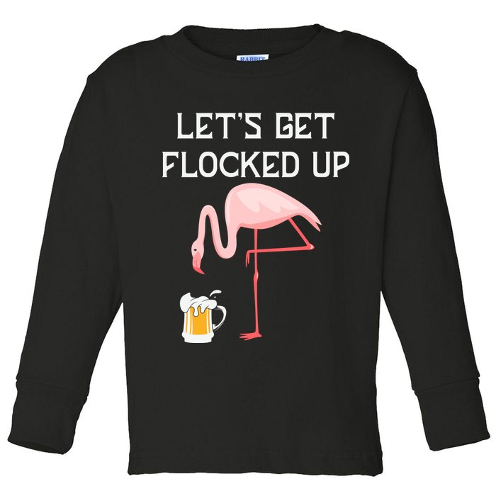 Flamingo Drinking Beer Funny Flamingo Toddler Long Sleeve Shirt