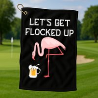 Flamingo Drinking Beer Funny Flamingo Golf Towel