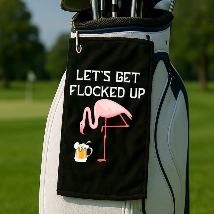 Flamingo Drinking Beer Funny Flamingo Golf Towel