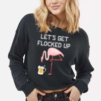Flamingo Drinking Beer Funny Flamingo Cropped Pullover Crew