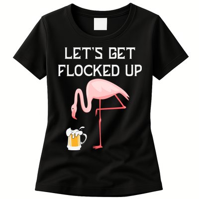 Flamingo Drinking Beer Funny Flamingo Womens T-Shirt